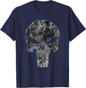 Marvel Punisher Monochrome Skull Vintage Chest Logo T-Shirt - T-Shirt | Navy