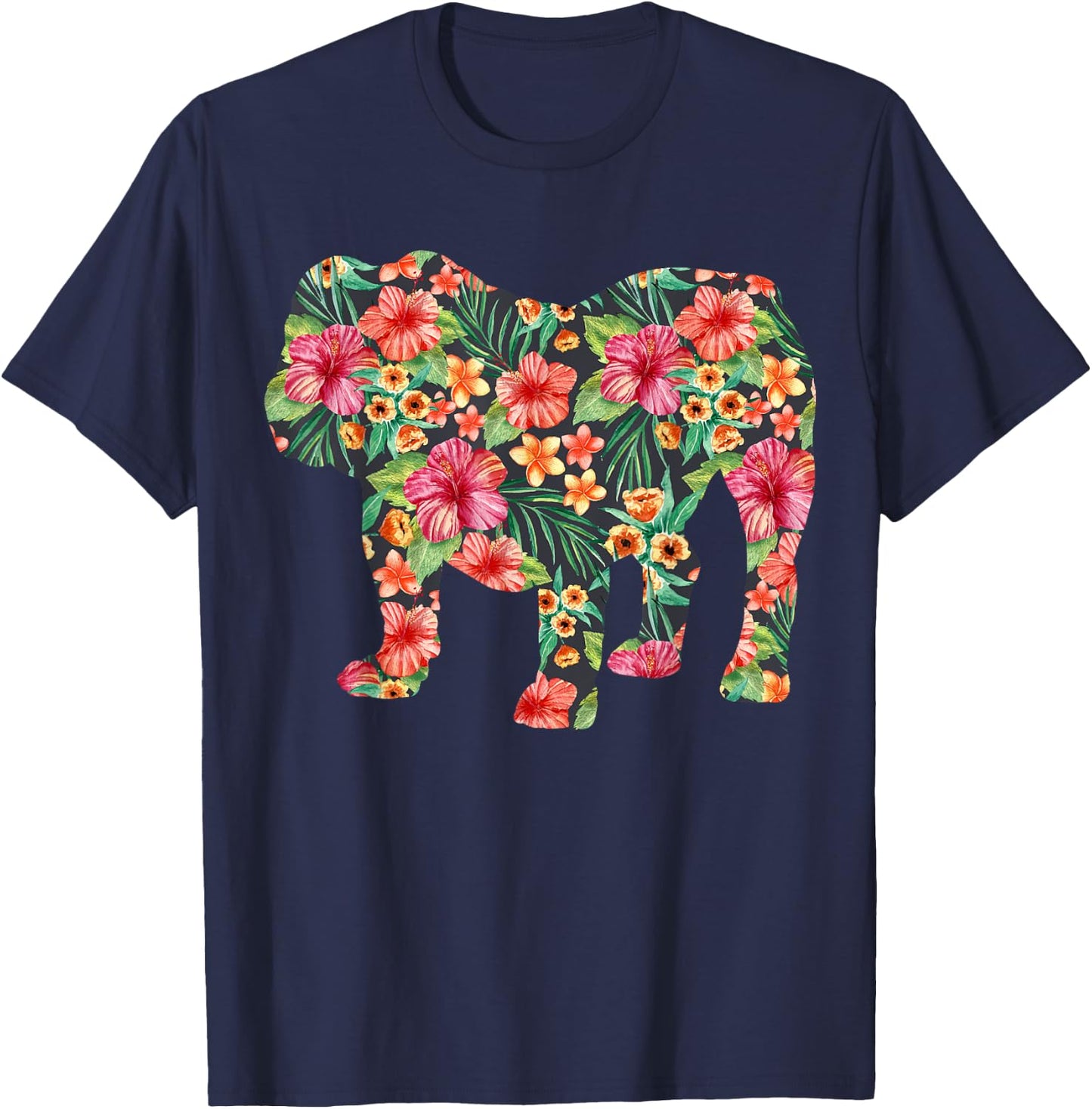 English Bulldog Flower T shirt Dog Silhouette Floral Gift Men Women Girls Kids T-Shirt - T-Shirt | Navy