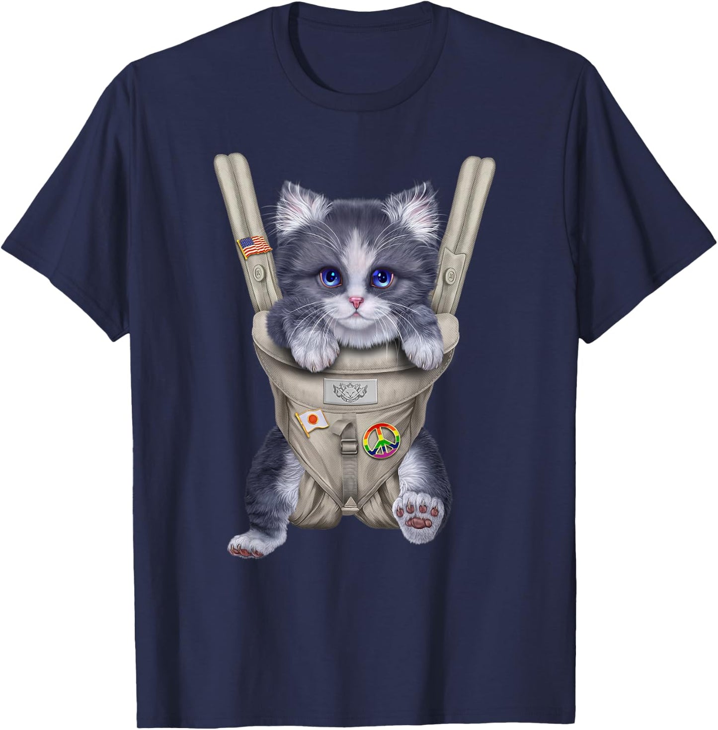 Grey Bicolor Cat in Baby Carrier Women Kids T-Shirt - T-Shirt | Navy