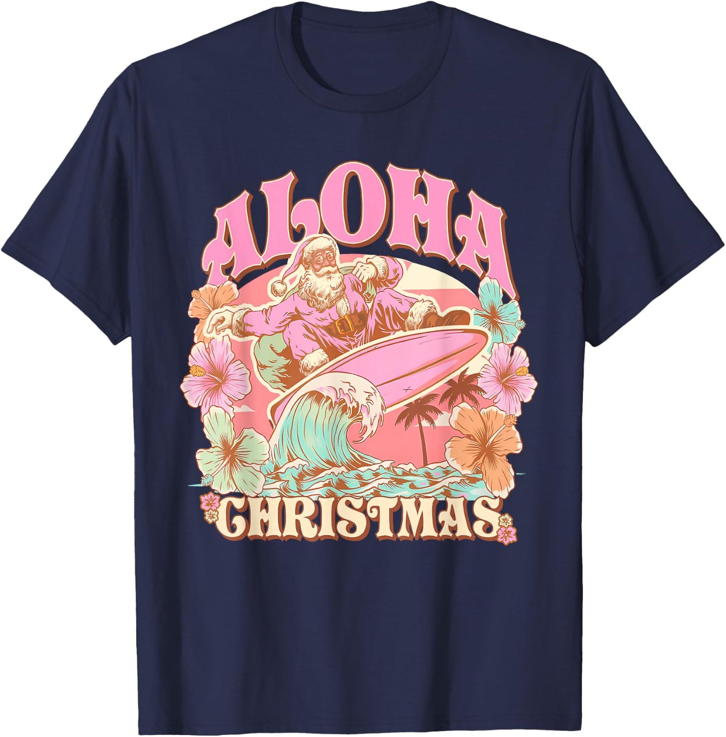 Aloha Christmas Santa Claus Surfing Hawaiian Mele Kalikimaka T-Shirt - T-Shirt | Navy