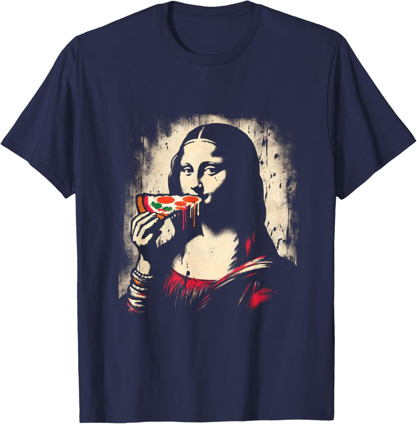 Mona-Lisa Eating Pizza - Funny Graphic Pizza Lover T-Shirt - T-Shirt | Navy