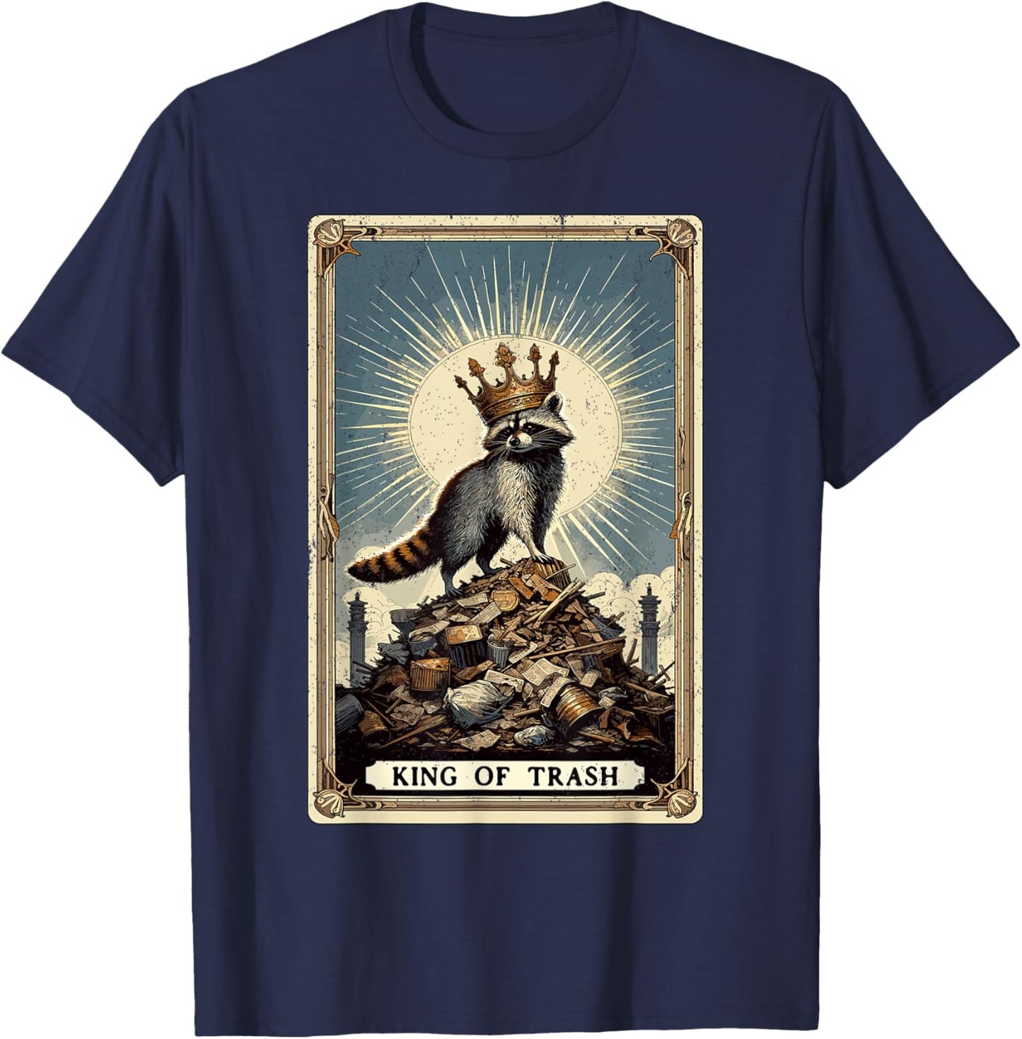 King Of Trash Racoon Tarot Card Raccoon T-Shirt - T-Shirt | Navy