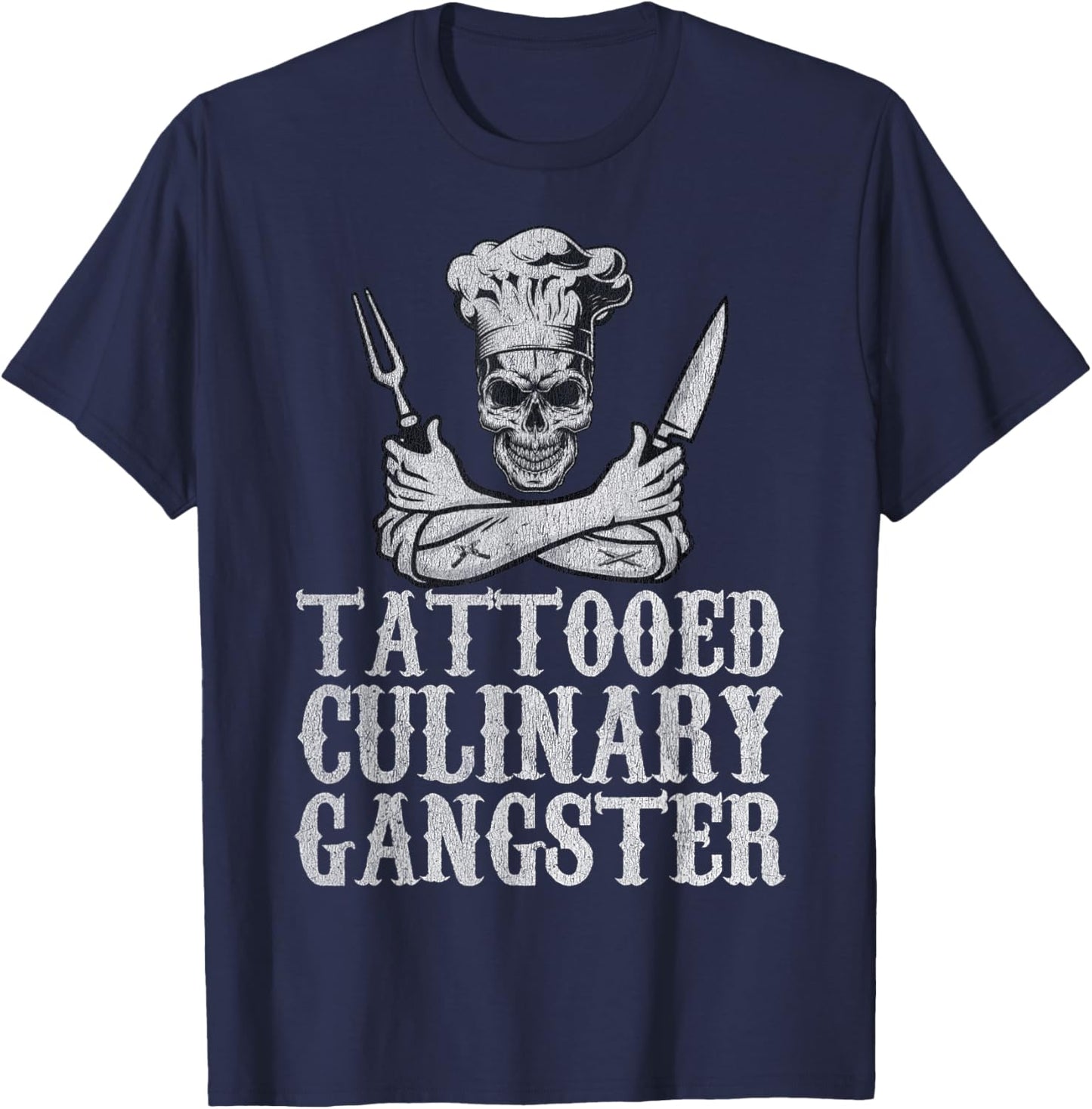 Vintage Tattooed Culinary Gangster Pro Cooking Chef Skull T-Shirt - T-Shirt | Navy