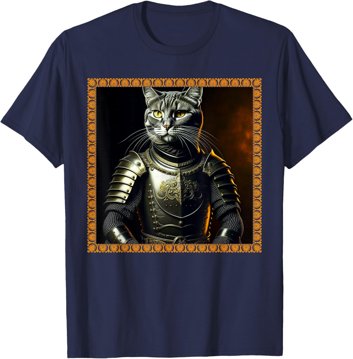 FUNNY CAT MEDIEVAL PORTRAIT RENAISSANCE Oil Painting Pet T-Shirt - T-Shirt | Navy