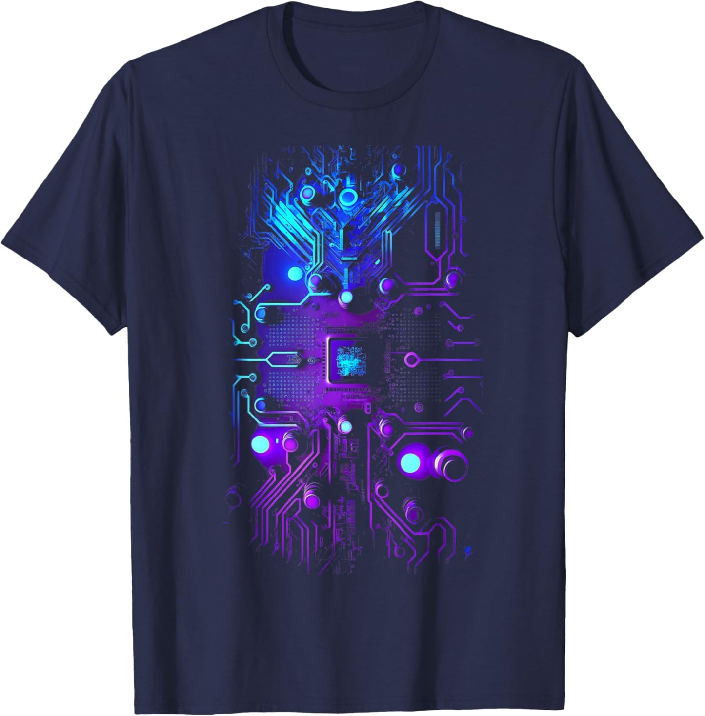 Motherboard Microchip Purple Blue IT Computer Background T-Shirt - T-Shirt | Navy