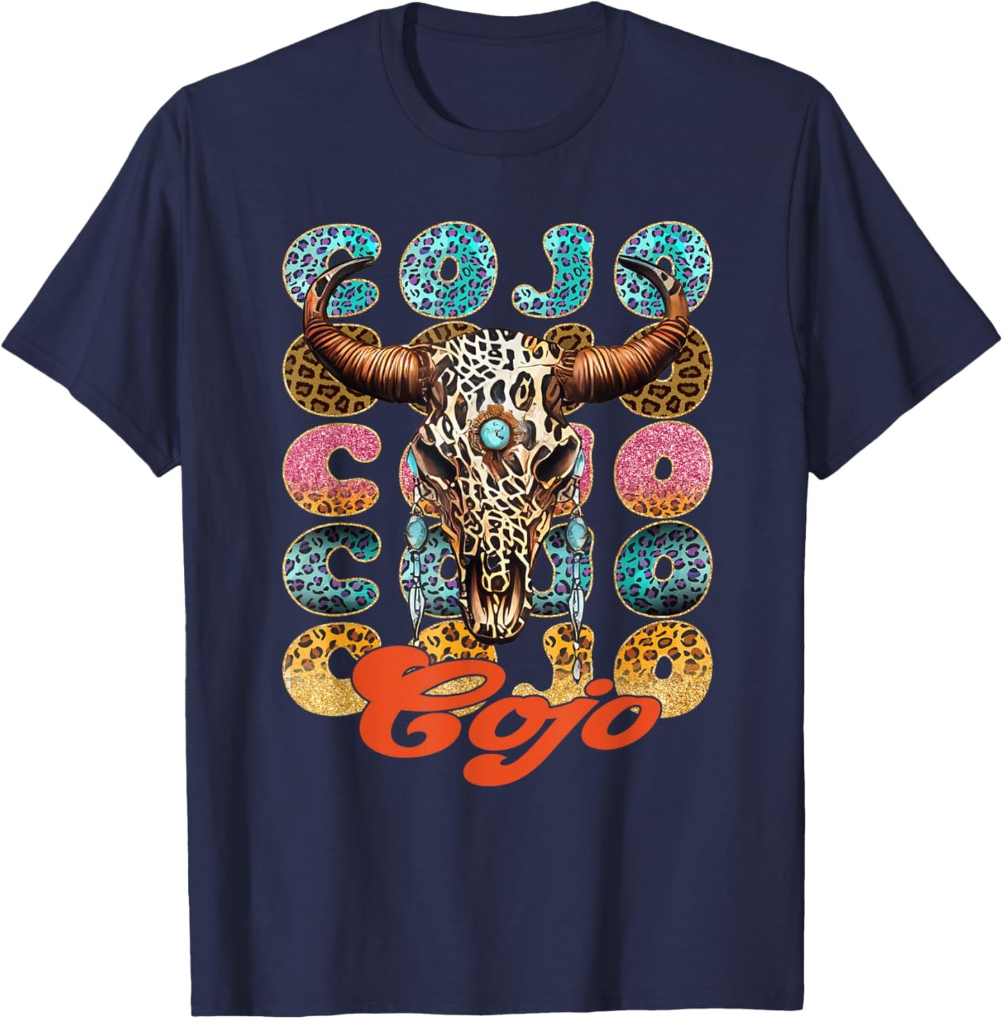 Vintage Rodeo Cojo Western Deserts Bull-Skull Cowhide Cojo T-Shirt - T-Shirt | Navy