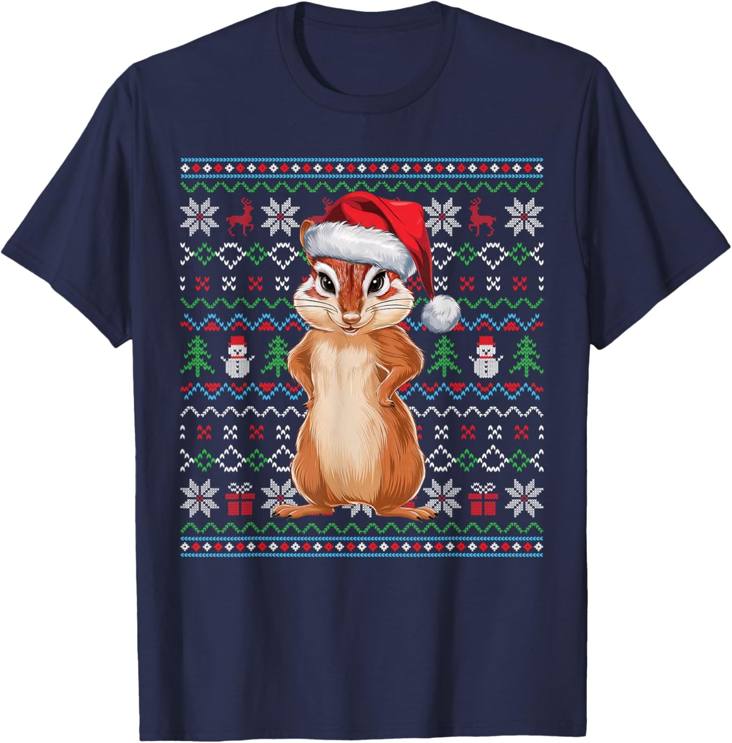 Ugly Chipmunk Lovers Xmas Sweater Santa Christmas T-Shirt - T-Shirt | Navy
