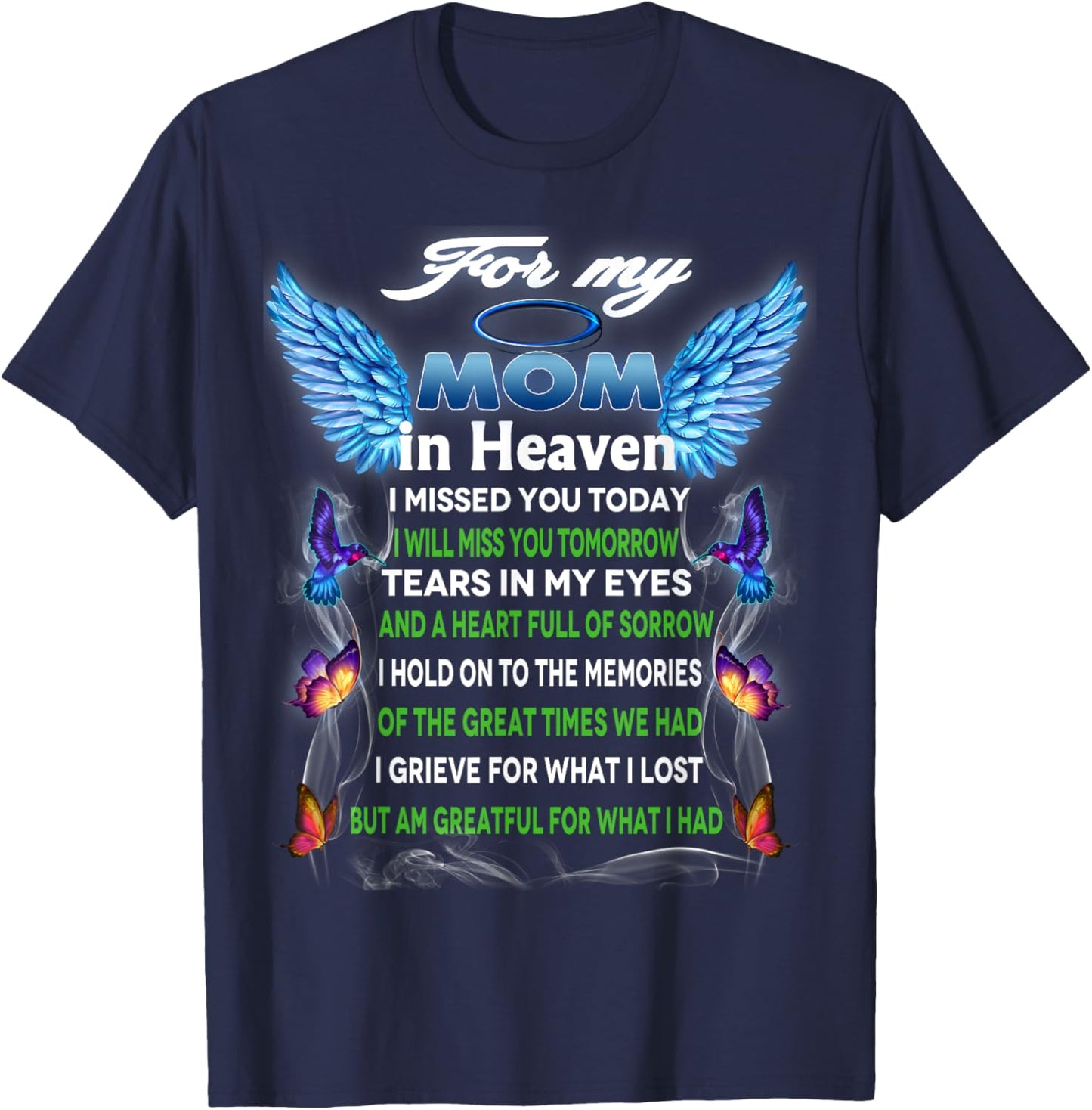 For My Mom In Heaven Poem, Memory Of Mother In Mother's Day T-Shirt - T-Shirt | Navy