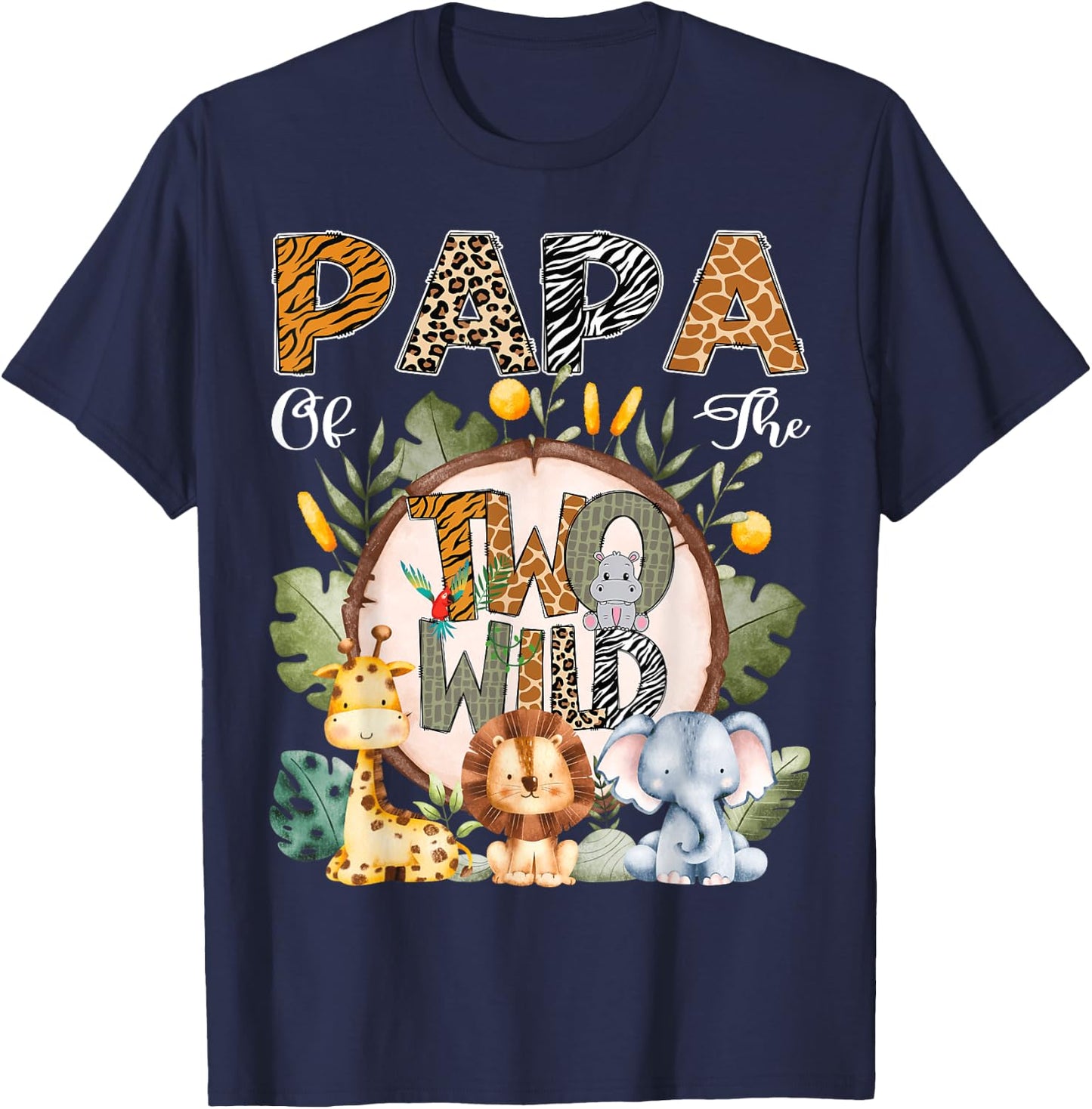 Papa Of The Two Wild Animal Safari 2Nd Birthday Party T-Shirt - T-Shirt | Navy