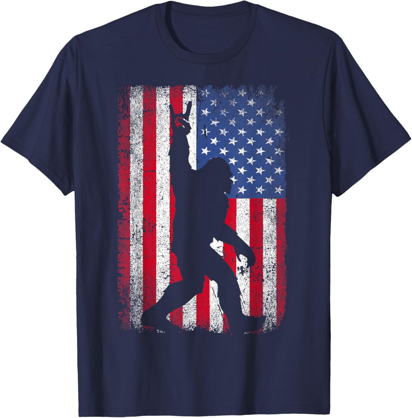 Rock On Bigfoot Sasquatch Loves Patriot American Flag USA T-Shirt - T-Shirt | Navy