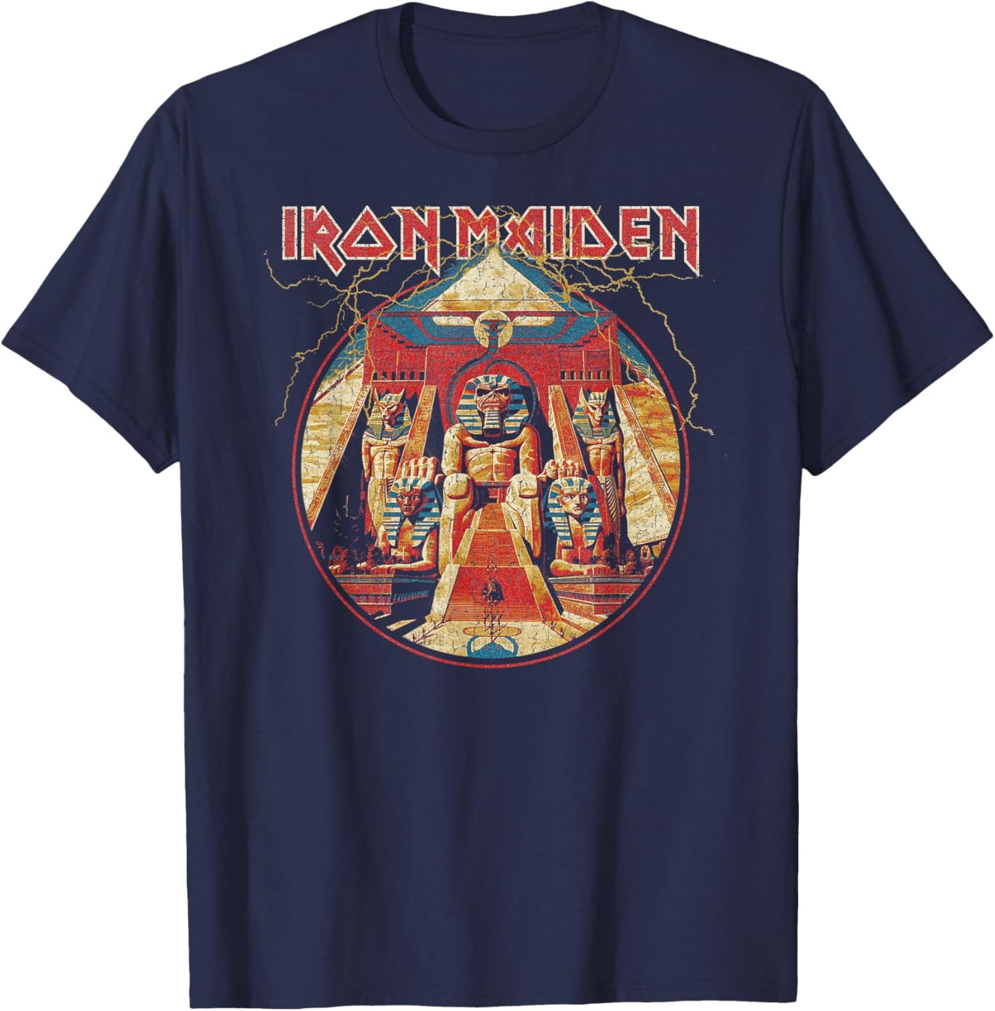 Iron Maiden Powerslave Lightning Circle T-Shirt - T-Shirt | Navy
