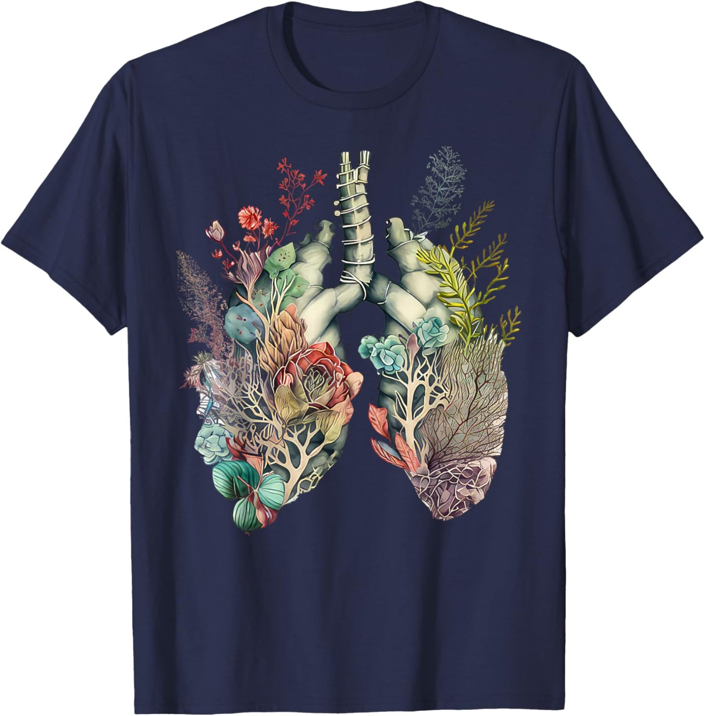 Anatomy Floral Lung RT Respiratory Therapy Pulmonologist T-Shirt - T-Shirt | Navy