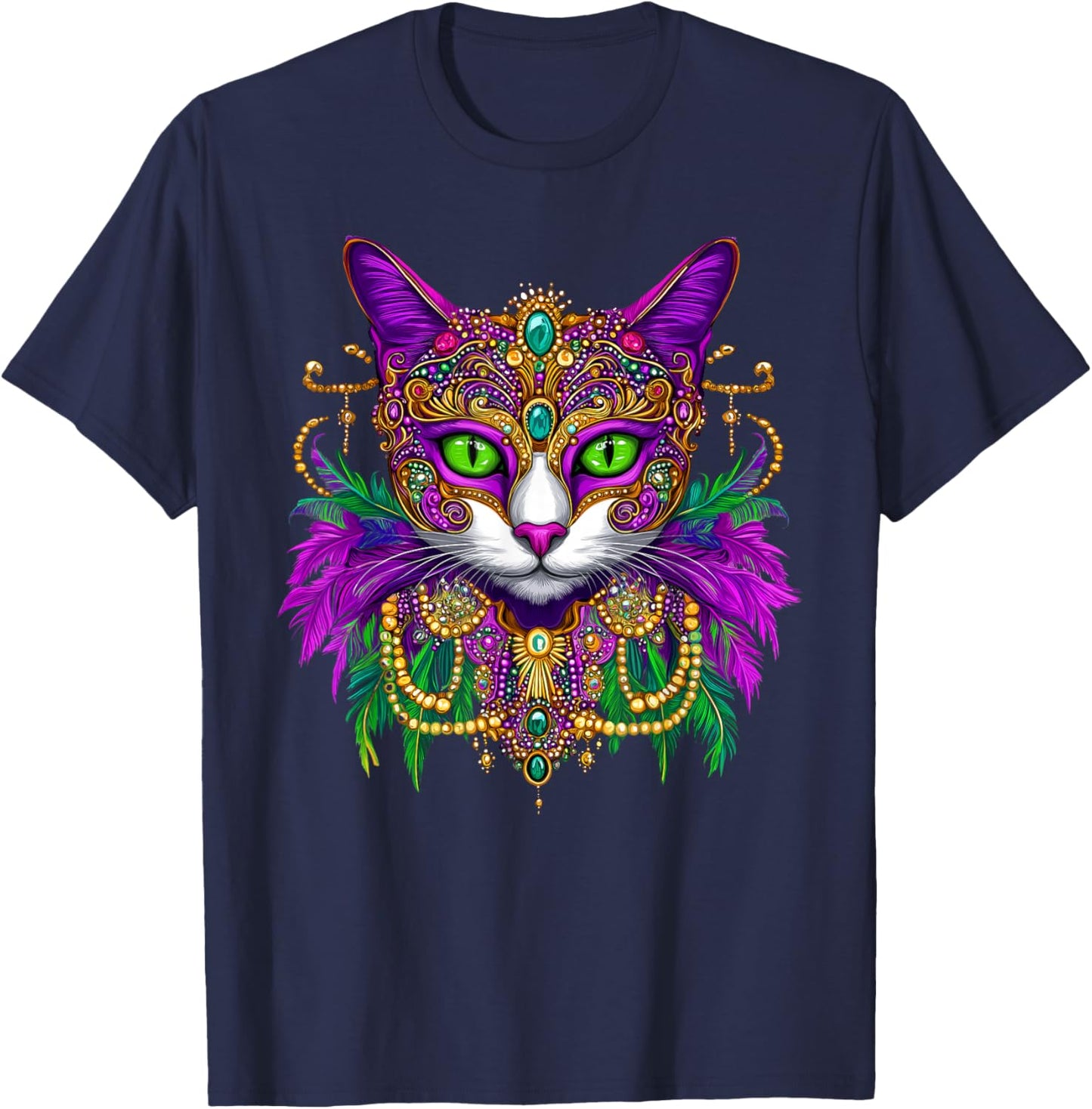 Meowdi Gras Mardi Gras Cat Lover New Orleans Louisiana Men Women Kids T-Shirt - T-Shirt | Navy