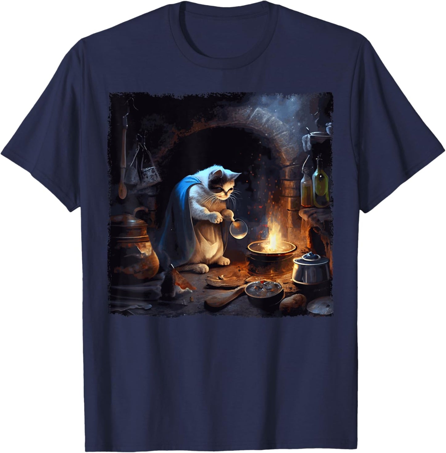 Funny Cat Cooking Space T-Shirt - T-Shirt | Navy