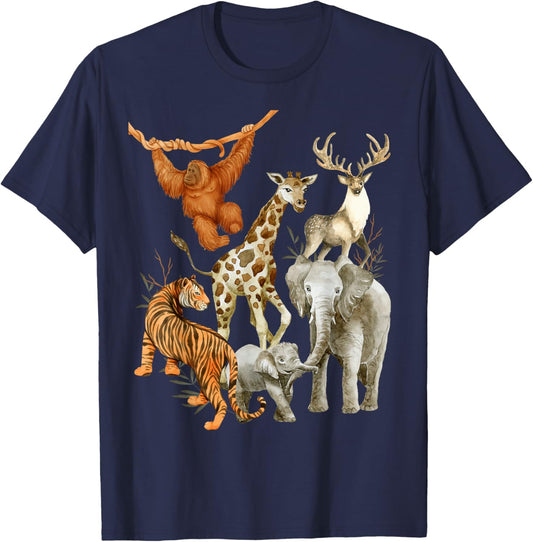 Men Women and Kids Wildlife Zoo Day Party beautiful Animals T-Shirt - T-Shirt | Navy