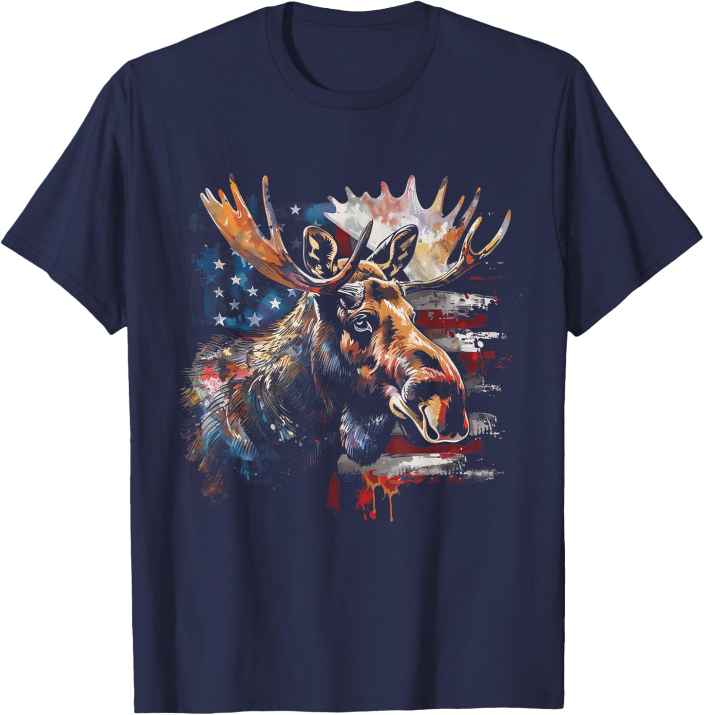 Moose American Flag USA Nature Patriotic Moose Lover Kids Men T-Shirt - T-Shirt | Navy
