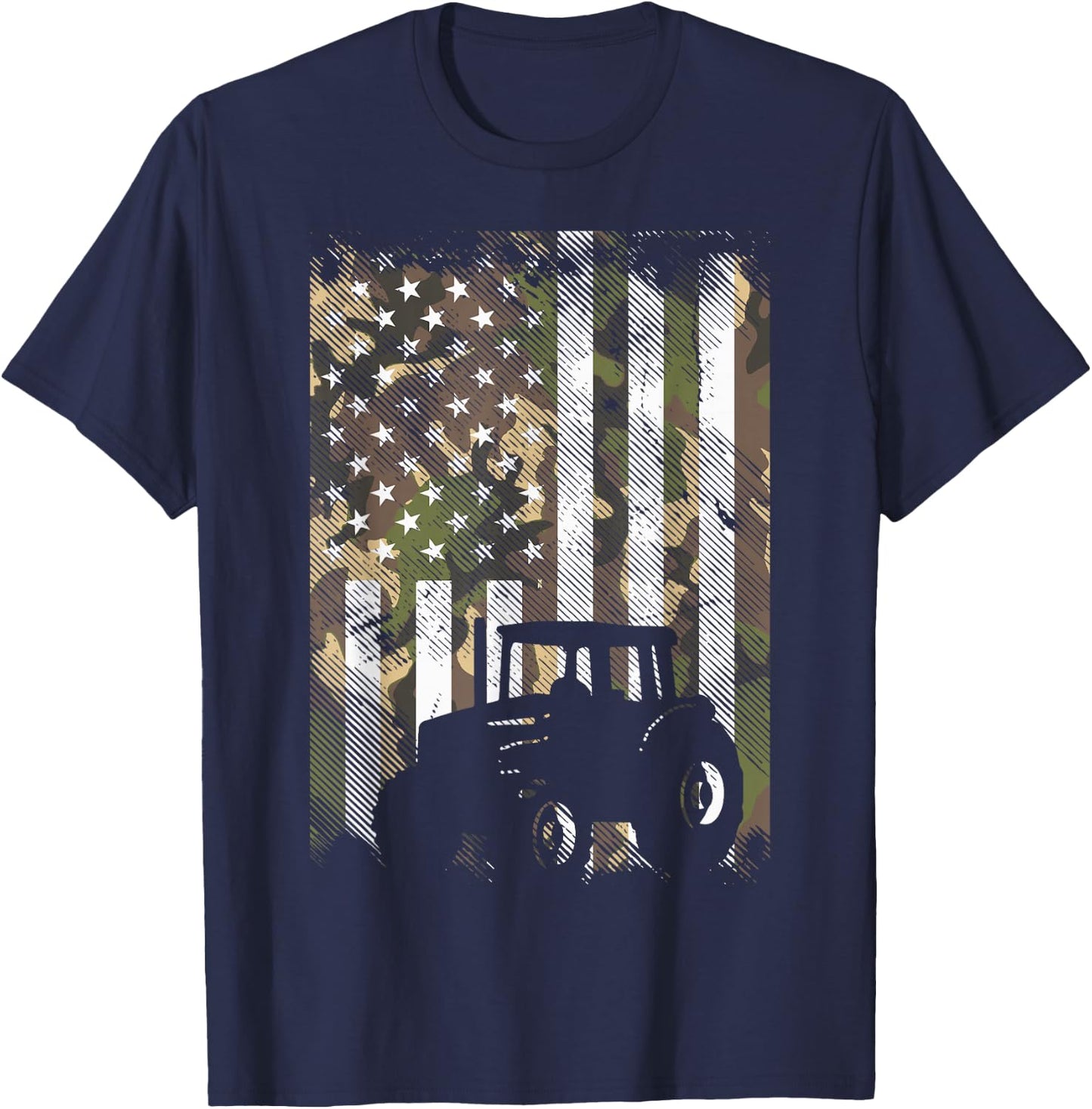 Camo Flag Tractor Vintage Farm Truck Patriotic Farmer Gift T-Shirt - T-Shirt | Navy