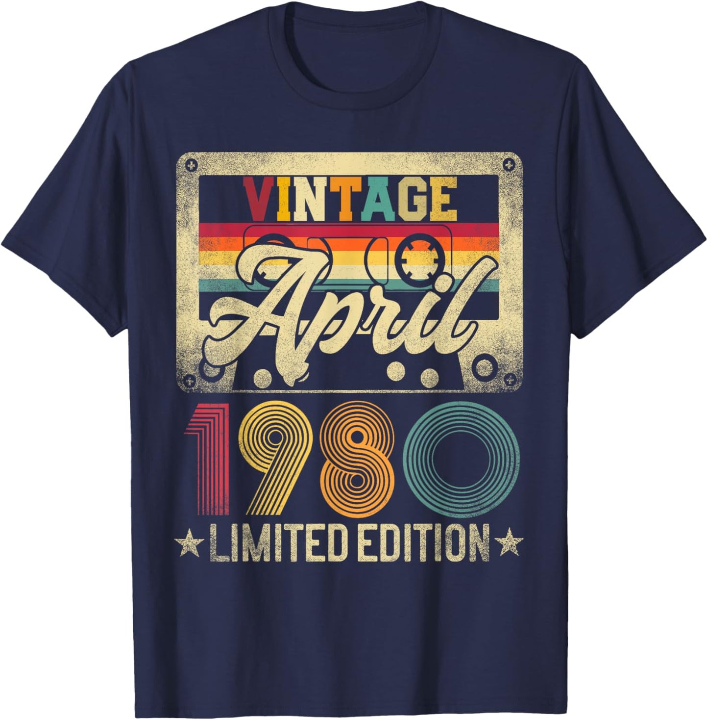 Born In 1980 - Vintage April 44th Birthday 44 Years Old T-Shirt - T-Shirt | Navy
