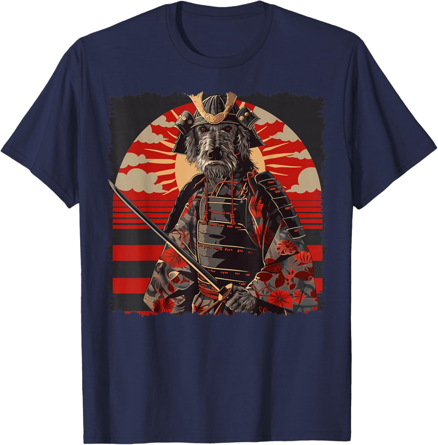 Irish Wolfhound Dog Japanese Art Samurai Ukiyo-e Vintage T-Shirt - T-Shirt | Navy