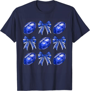 Cute Coquette Bow Game Day American Football Player Coach T-Shirt - T-Shirt | Navy
