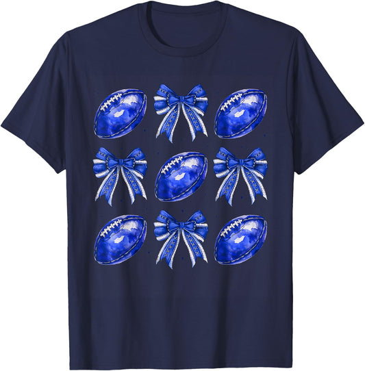 Cute Coquette Bow Game Day American Football Player Coach T-Shirt - T-Shirt | Navy