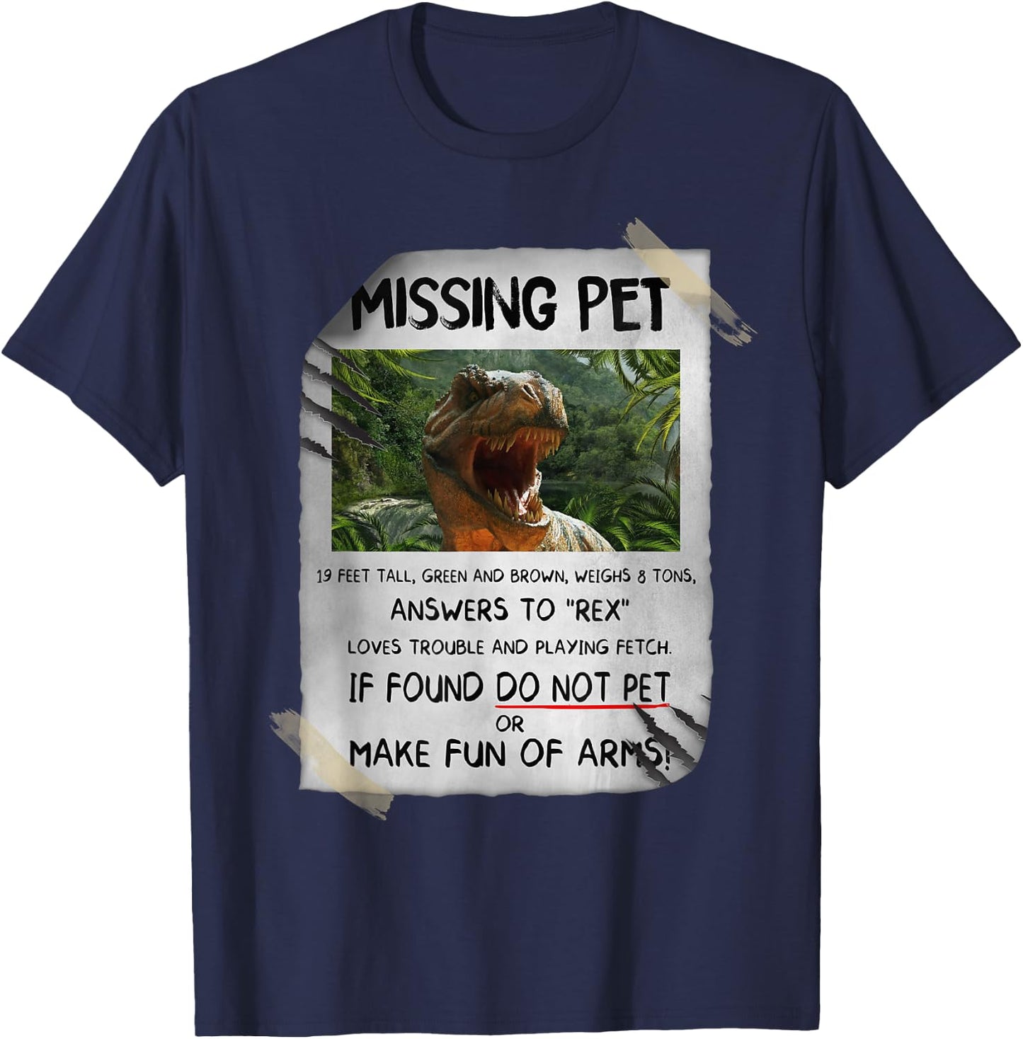 Great fun T-rex Design with dinosaur missing Pet T-Shirt - T-Shirt | Navy