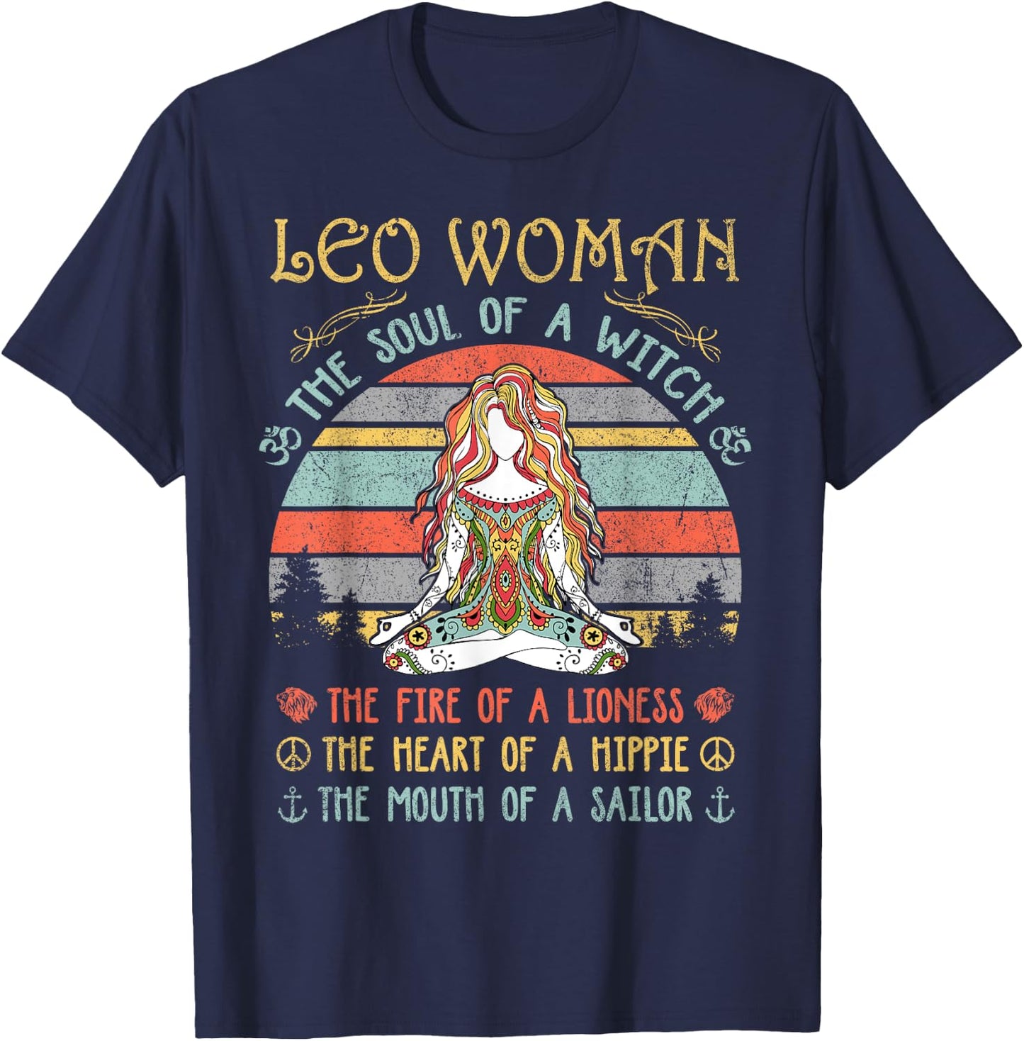 Leo Woman The Soul Of A Witch Vintage Birthday T-Shirt - T-Shirt | Navy