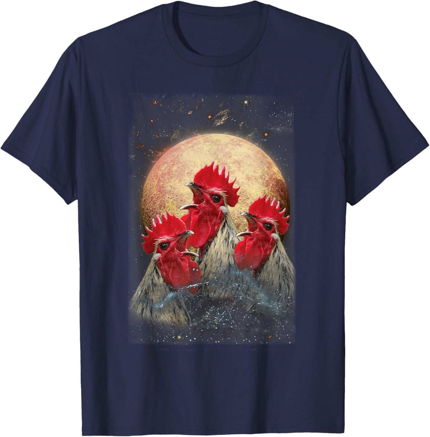 Three Chickens Howling At The Moon Funny Parody Chicken T-Shirt - T-Shirt | Navy