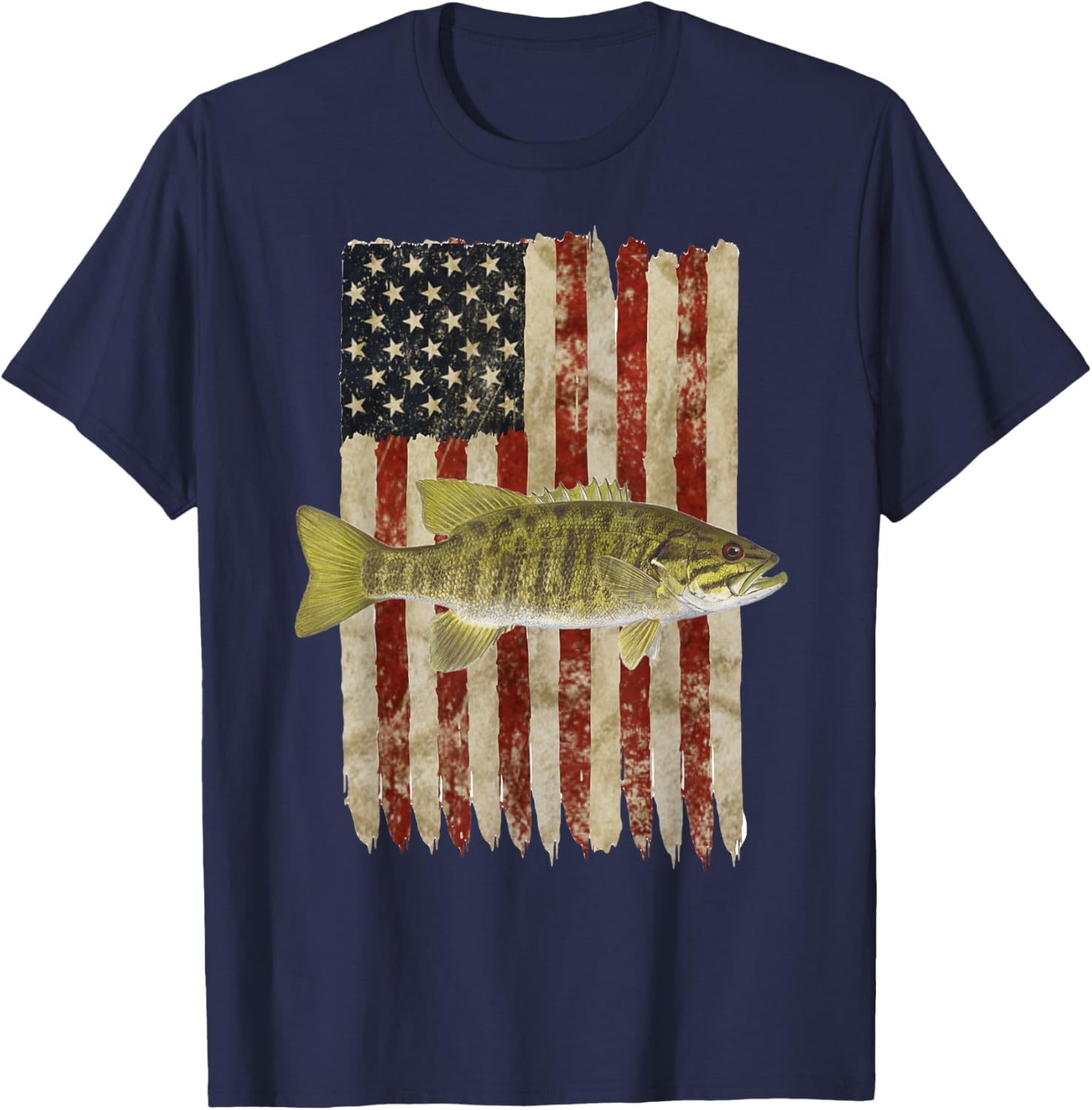 Hooked on Freedom Patriotic Smallmouth Bass Fishing USA Women Kids Men T-Shirt - T-Shirt | Navy