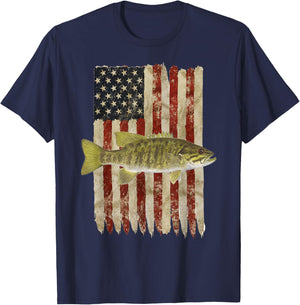 Hooked on Freedom Patriotic Smallmouth Bass Fishing USA Women Kids Men T-Shirt - T-Shirt | Navy