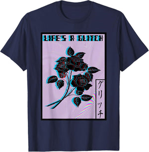 Life's a Glitch Vaporwave Aesthetic Sad Rose T-Shirt - T-Shirt | Navy