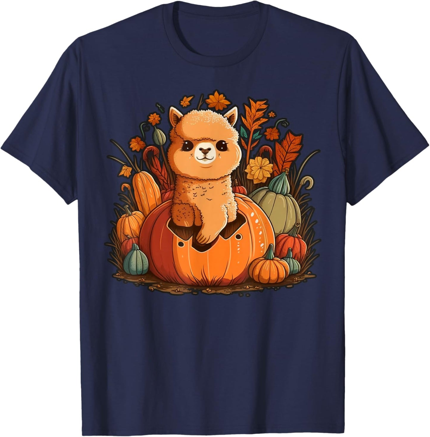 Pumpkin Llama costume on Alpaca Halloween T-Shirt - T-Shirt | Navy
