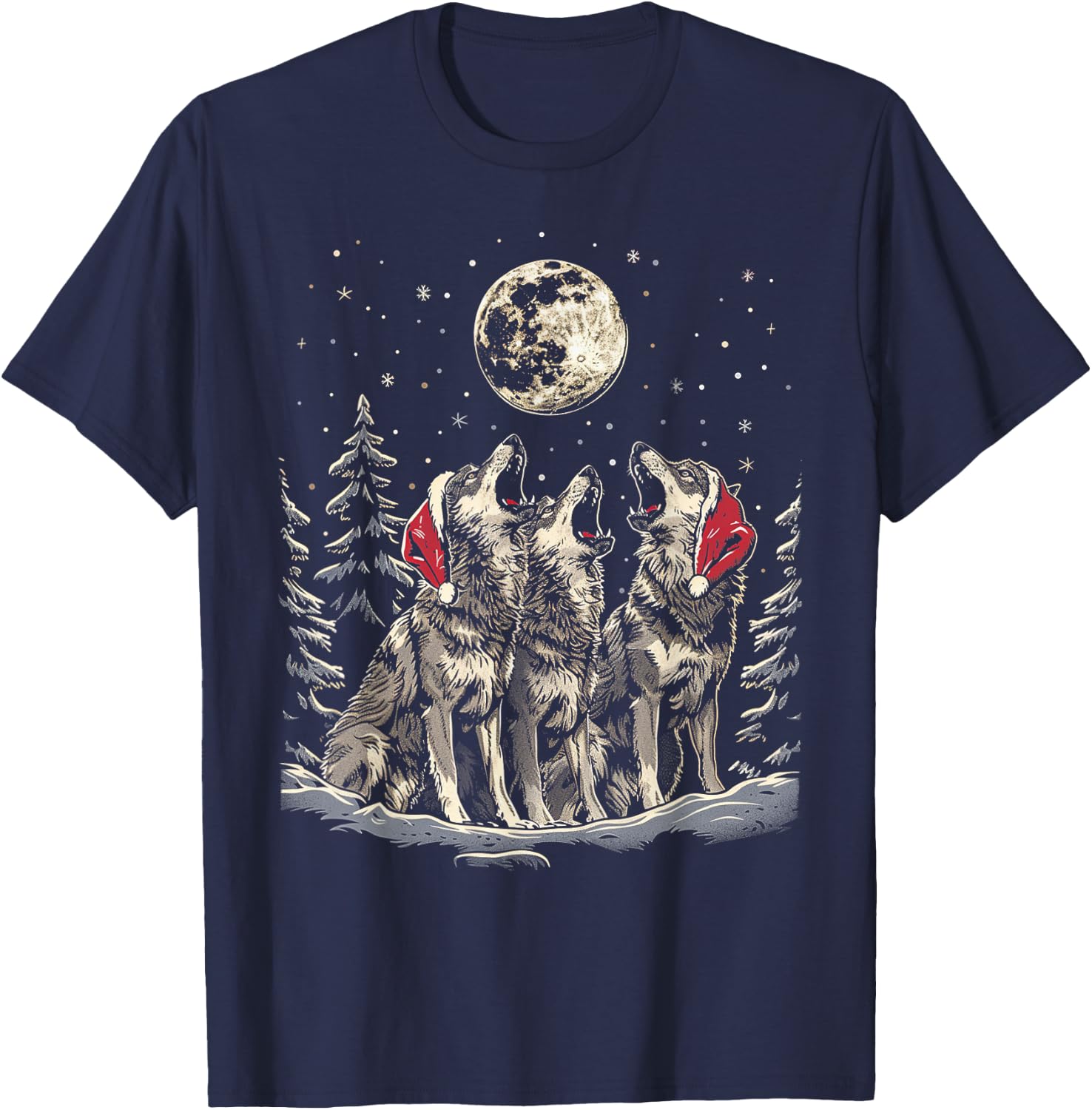 Wolf - Funny Merry Christmas Santa Matching Family Holiday T-Shirt - T-Shirt | Navy