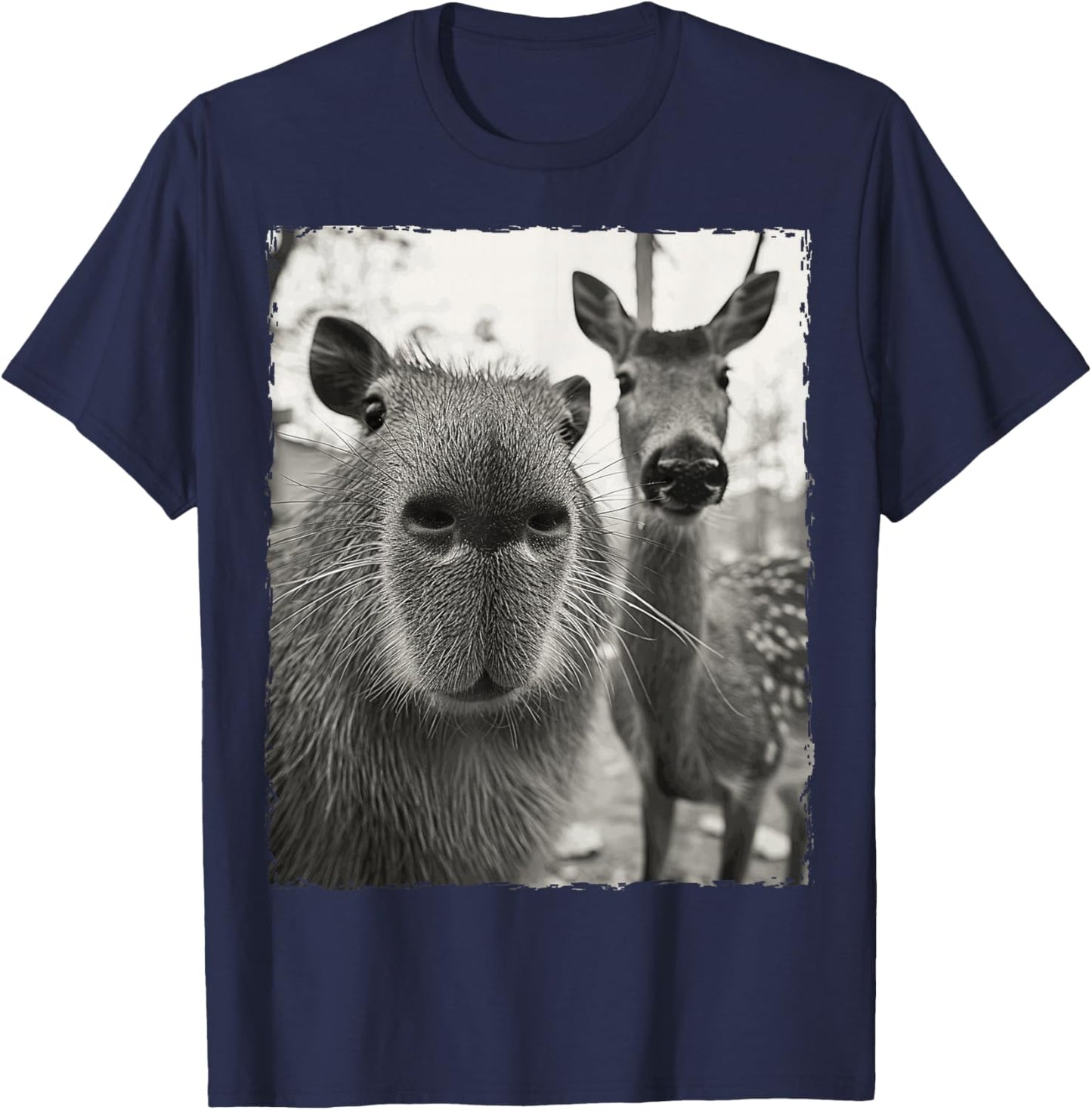 Capybara Selfie With A Deer T-Shirt - T-Shirt | Navy