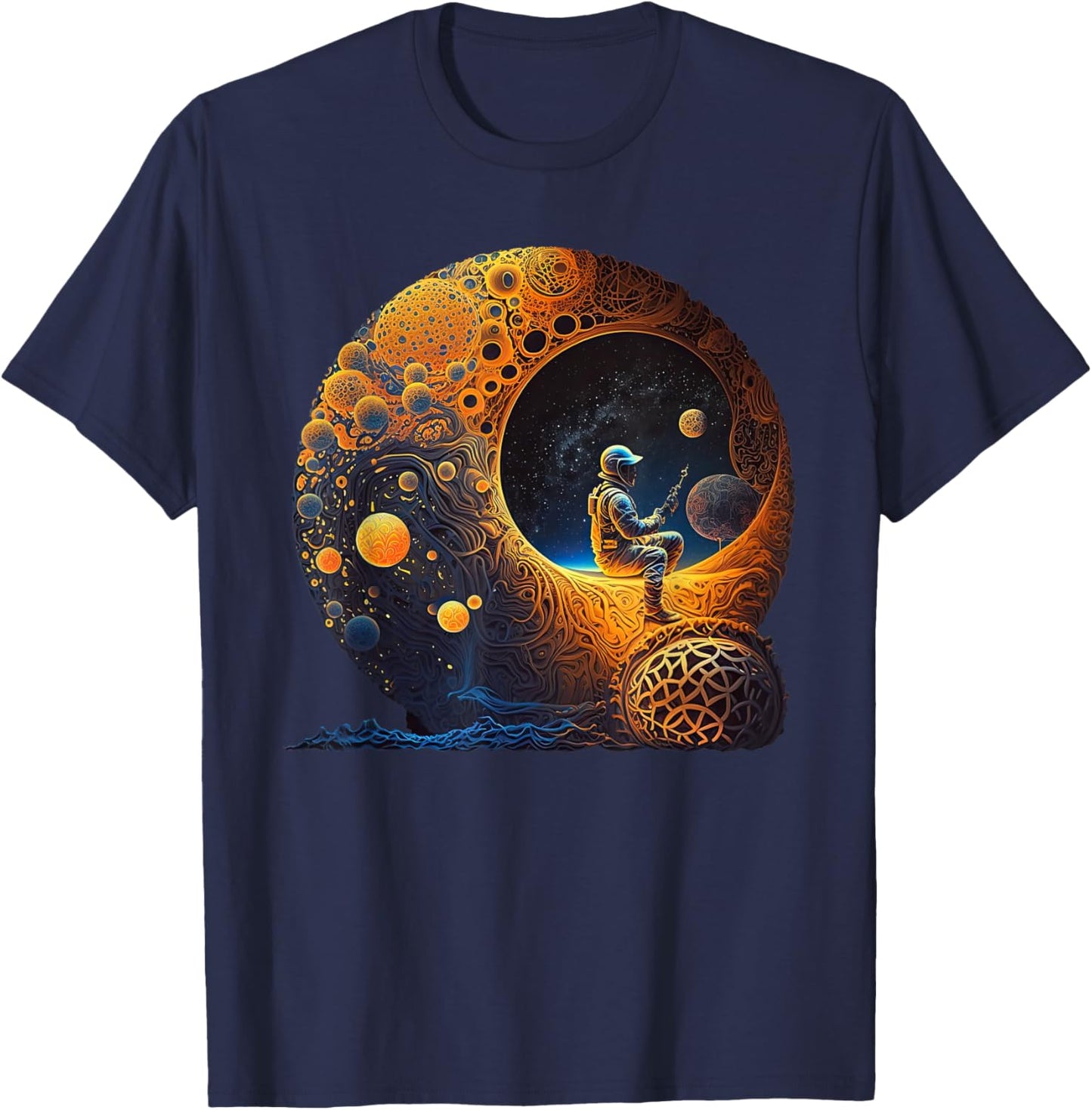 Meditating Astronaut Planets Meditation Astral Travel T-Shirt - T-Shirt | Navy
