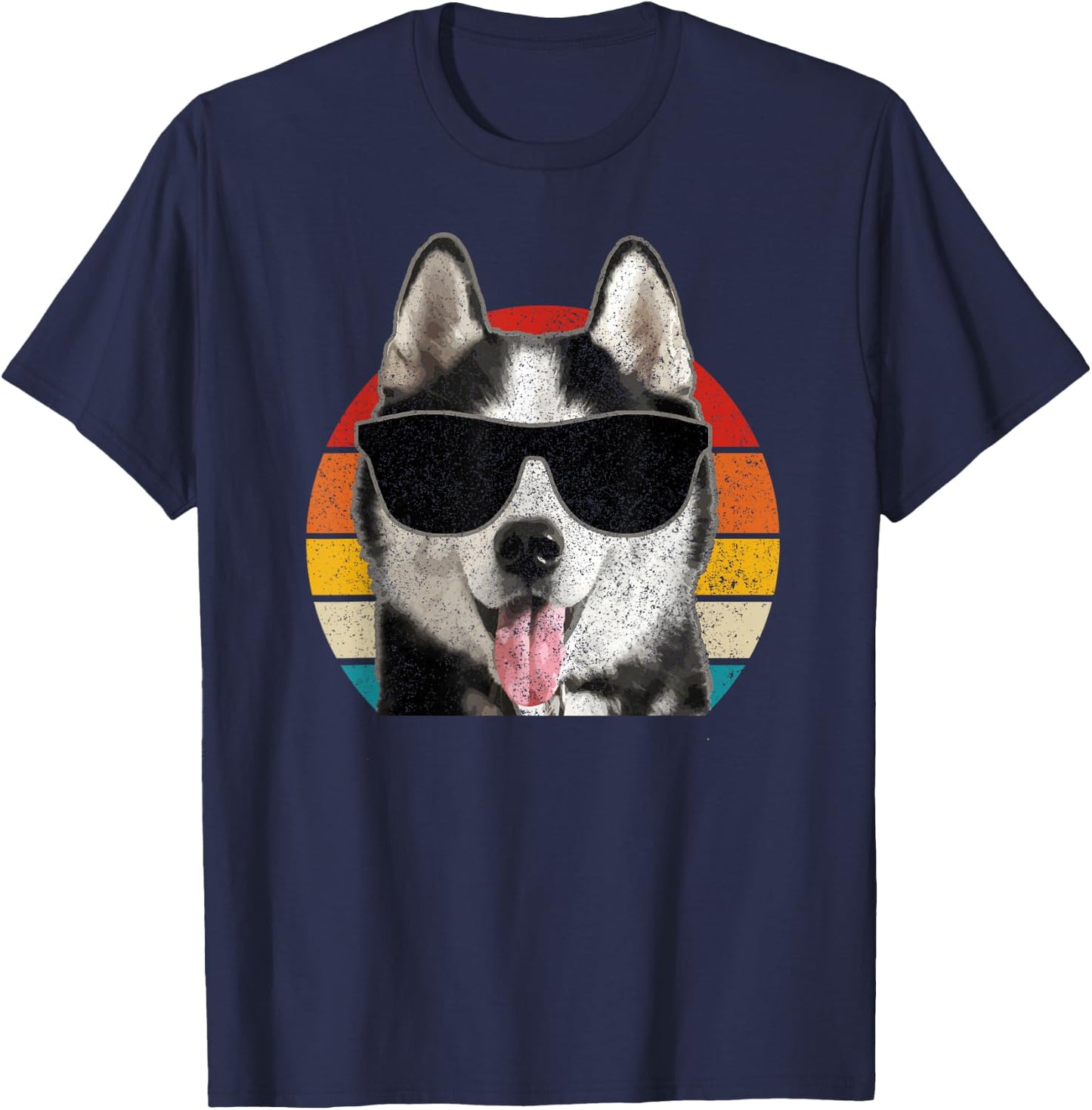 Husky Vintage Sunglasses Funny Siberian Husky T-Shirt - T-Shirt | Navy