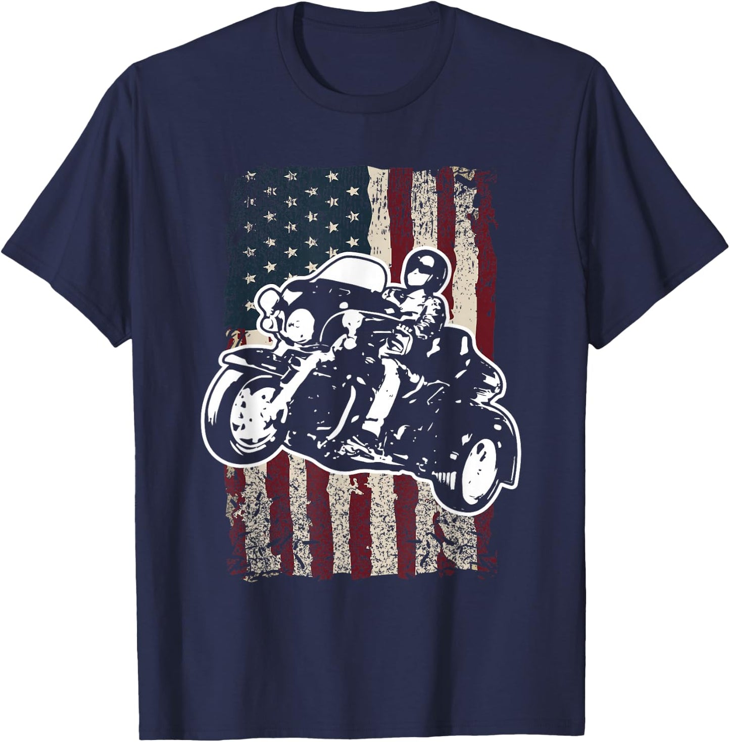 Triker Motorcycle America Trike Biker Gift T-Shirt - T-Shirt | Navy