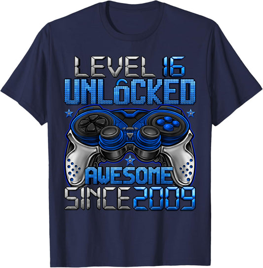 Level 16 Unlocked 16 Year Old Gifts Boys 16th Birthday Boy T-Shirt - T-Shirt | Navy
