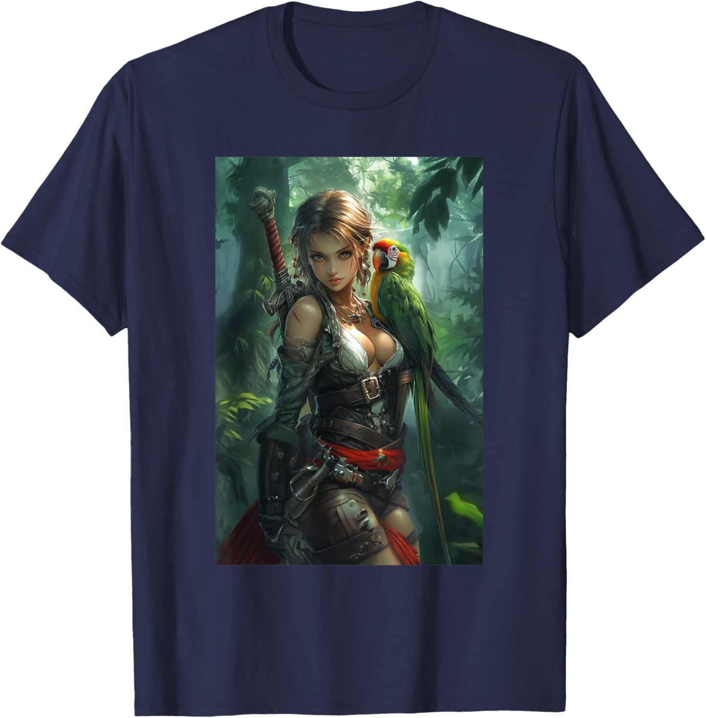 Sexy Anime Girl Pirate Manga Artwork Anime Merch T-Shirt - T-Shirt | Navy