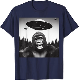 Gorilla Selfie With Alien UFO Funny Gifts Women Kid T-Shirt - T-Shirt | Navy