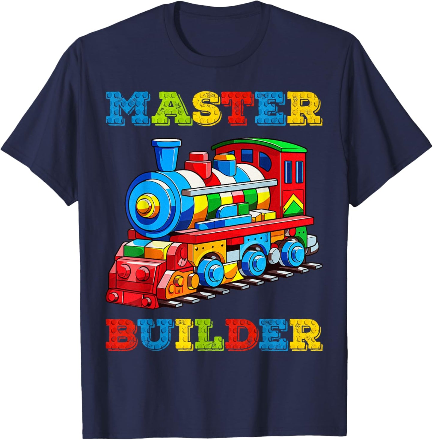 Cute Master Builder Kids Building Blocks Toy Train Lover T-Shirt - T-Shirt | Navy