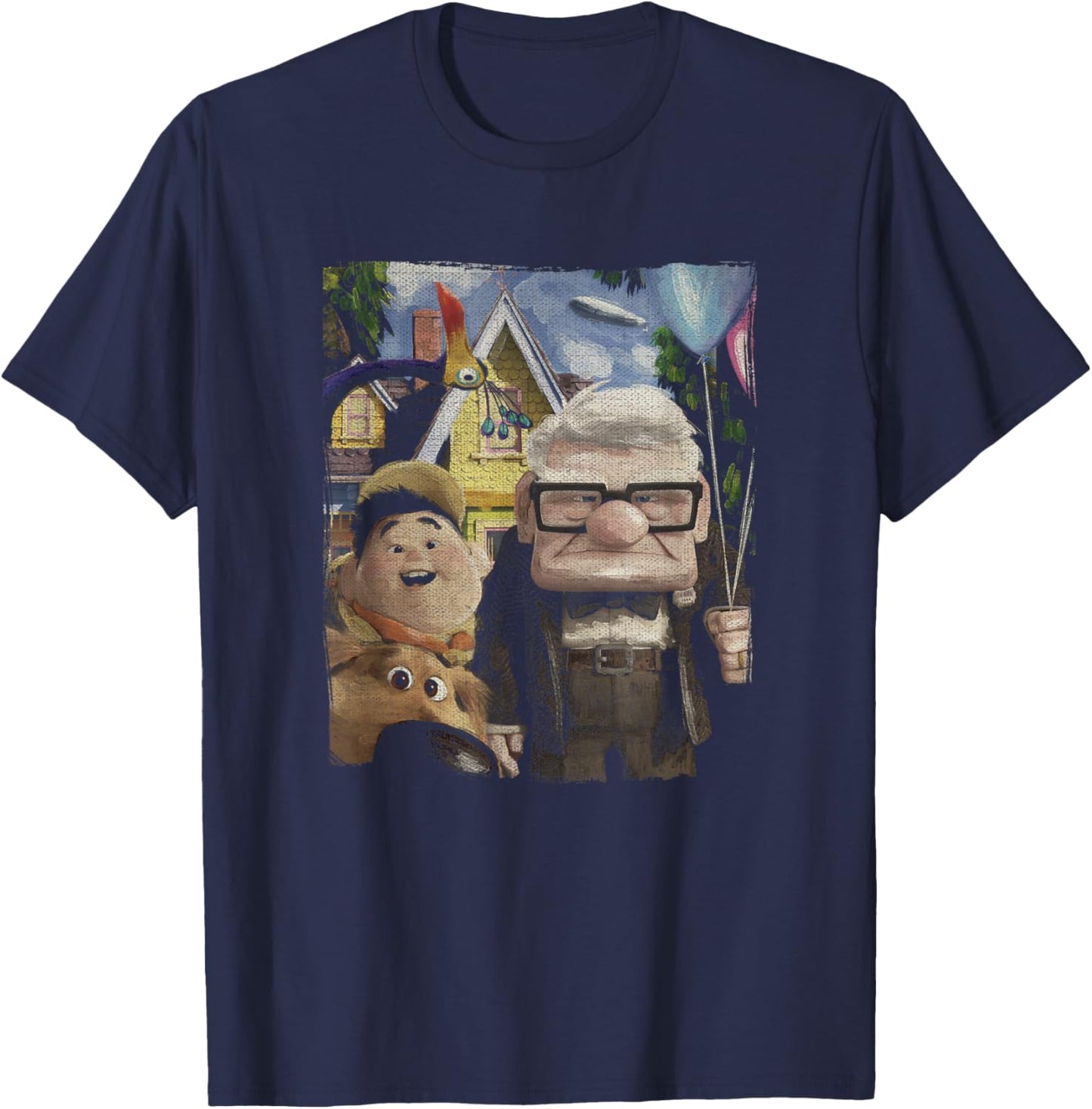 Disney Pixar Up Carl Russell Dug & Kevin Vintage Painting T-Shirt - T-Shirt | Navy