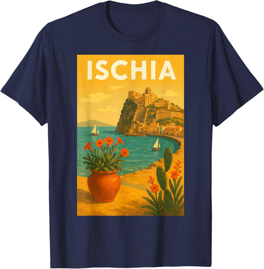 Ischia Vintage Travel Poster Art Print for Home Office T-Shirt - T-Shirt | Navy