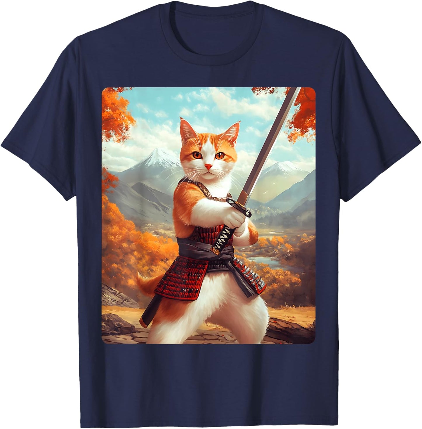 Samurai Cat Women Girls Kids T-Shirt - T-Shirt | Navy