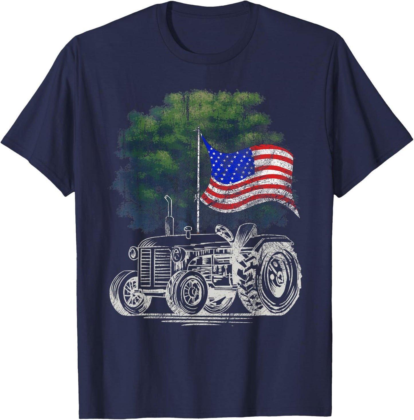 Vintage Farming Tractor American Flag Patriotic Farmer Farm Small T-Shirt - T-Shirt | Navy