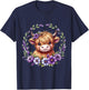 Baby Highland Cow with Purple Flowers Scottish Farm T-Shirt - T-Shirt | Navy
