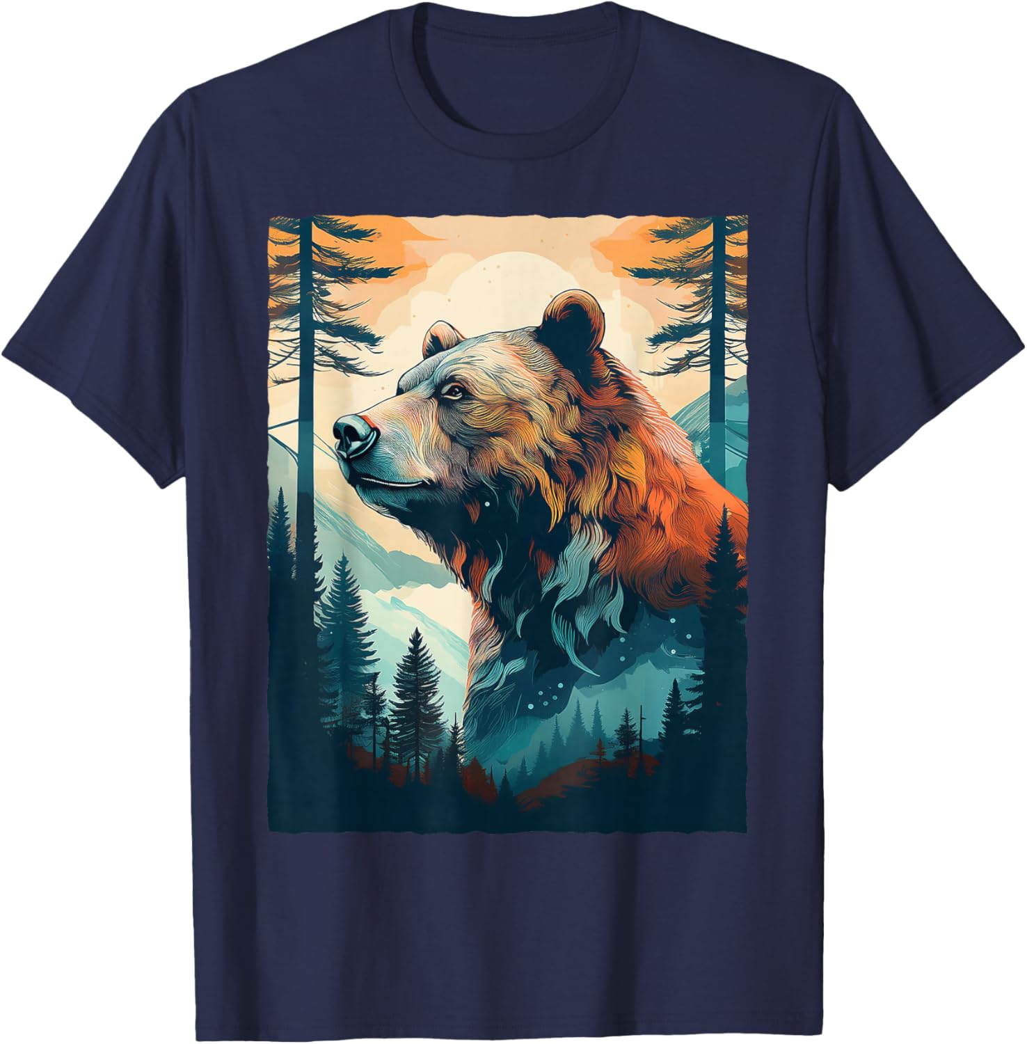 Bear and Forest Nature T-Shirt - T-Shirt | Navy