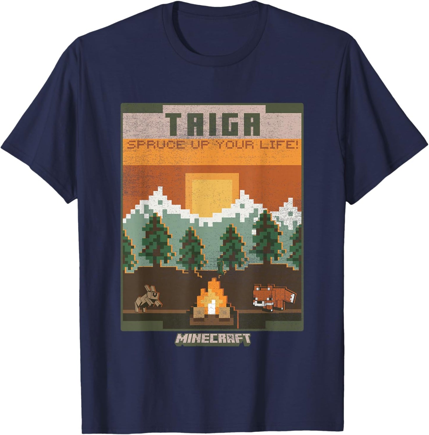 Minecraft Taiga Landscape Spruce Up Your Life Poster Vintage T-Shirt - T-Shirt | Navy