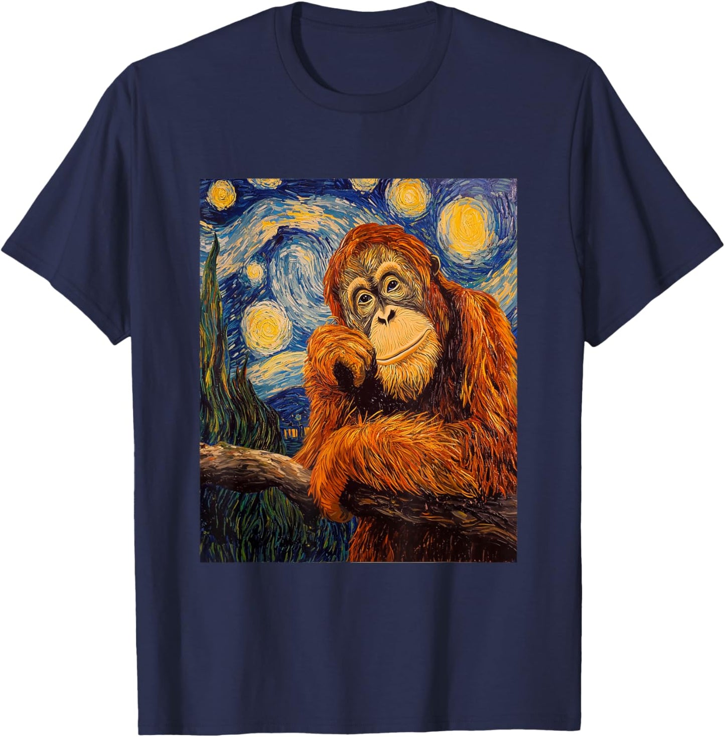 Funny Orangutan Monkey - Van Gogh Style - Starry Night T-Shirt - T-Shirt | Navy