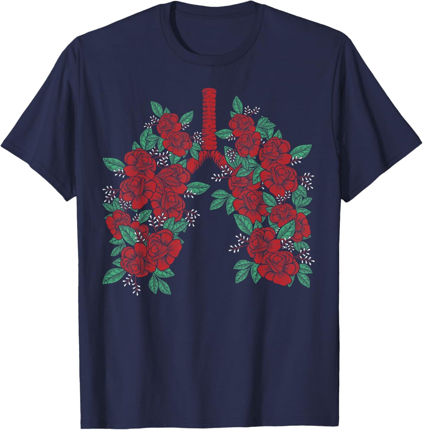 Anatomical Lungs Flowers Medical Science Anatomy Themed T-Shirt - T-Shirt | Navy